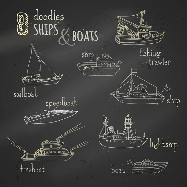 Set di icone per barca e nave doodles . — Vettoriale Stock
