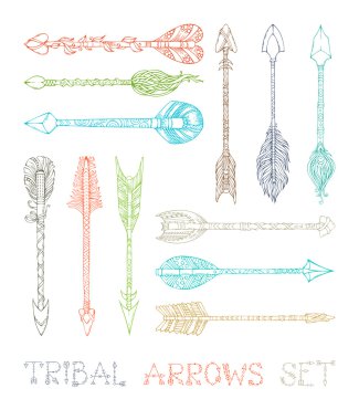 Set of colorful outlined tribal arrows clipart