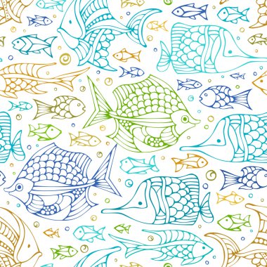 Dikişsiz renkli doodle balık deseni