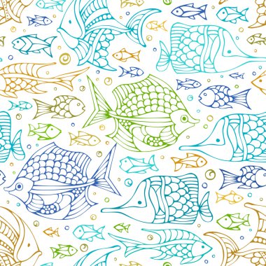 Seamless colourful doodles fish pattern clipart