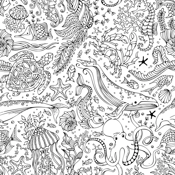 Seamless pattern of underwater life — Stock Vector