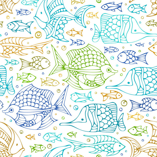 Seamless colourful doodles fish pattern