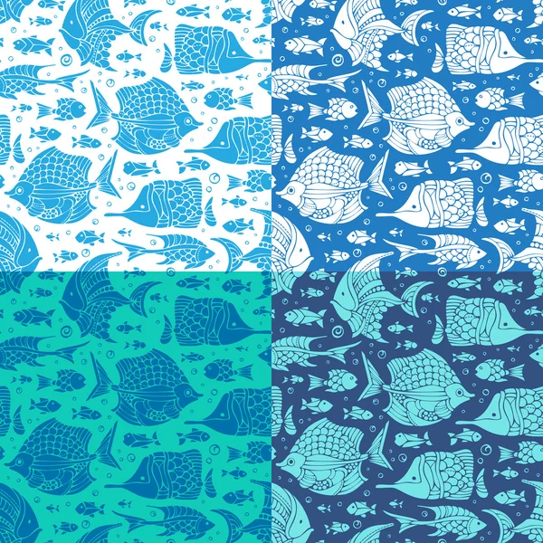 Set of seamless fish patterns — Stock Vector