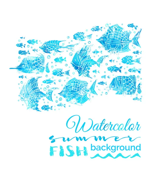 Watercolor summer fish background — Stock Vector