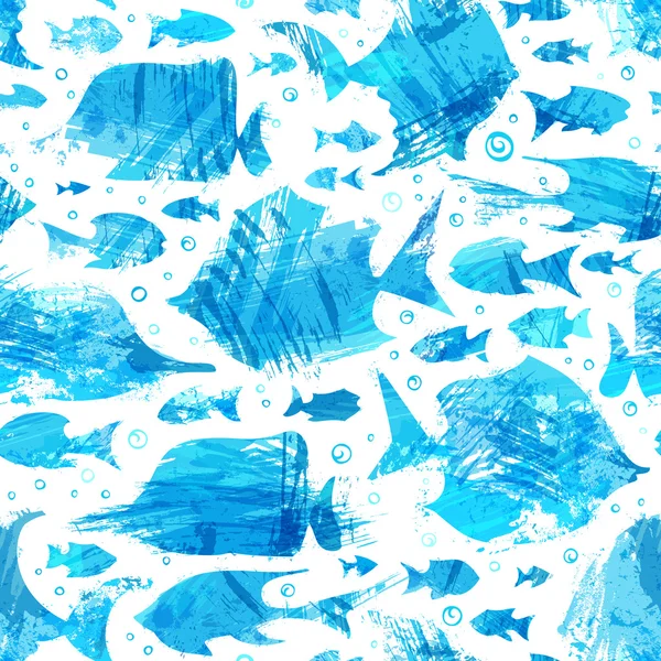 블루 수채화 원활한 물고기 패턴 — 스톡 벡터