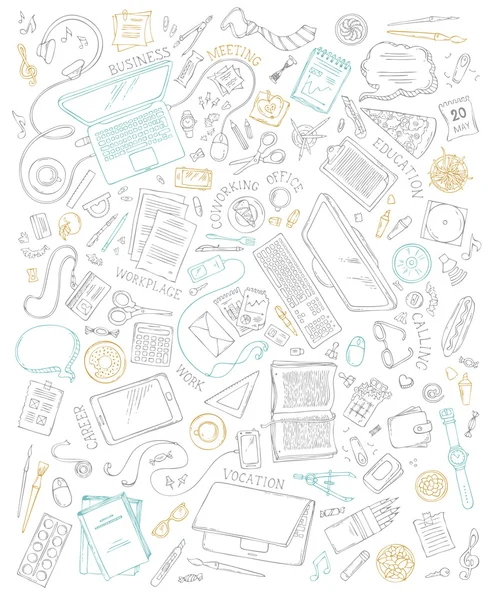 Ensemble de fournitures et gadgets de bureau — Image vectorielle