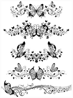 Kelebekler ile çiçek desenleri.