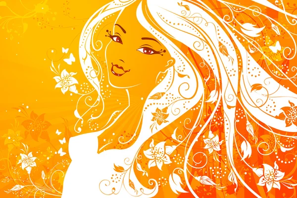 Женщина с цветами в волосах . — стоковый вектор