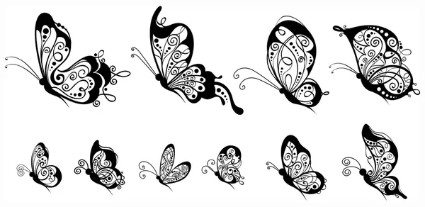 Set of butterflies, side view. — Stock Vector