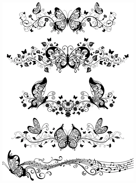 Kwiatowe wzory z motylami. — Wektor stockowy