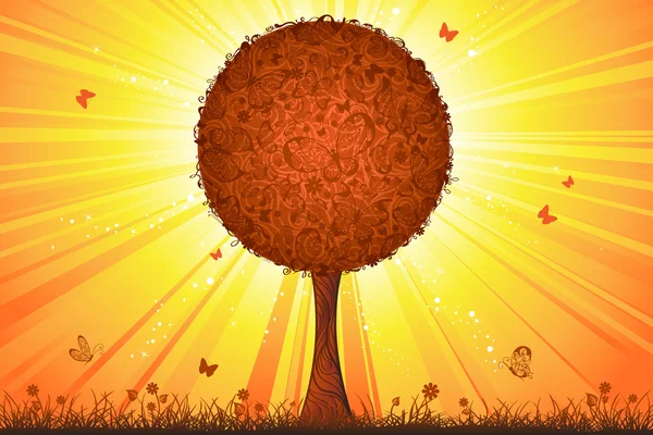Tree at sunset. — Stock Vector