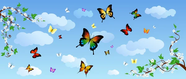 Fjärilar i himlen. — Stock vektor