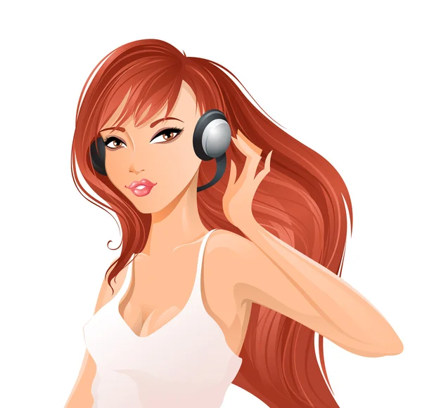 Woman with headsets. — Stock Vector