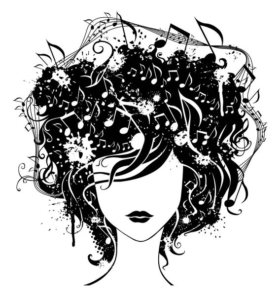 Abstract woman with music in hair. — Stock Vector