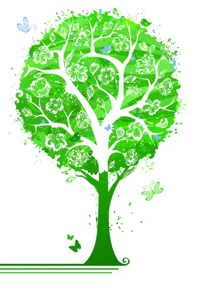 Světle zelený strom v květu. — Stockový vektor