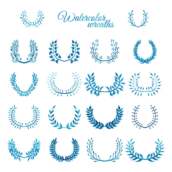 Vector set of blue watercolour wreaths. — Stock Vector