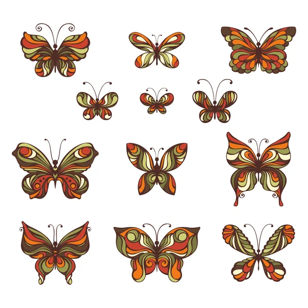 Vector uppsättning vintage fjärilar. — Stock vektor