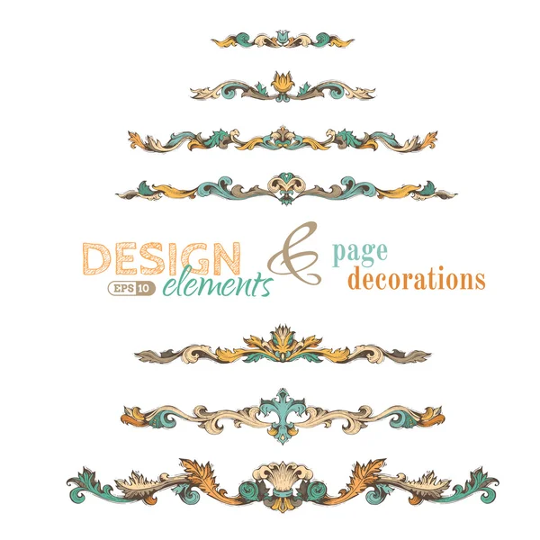 Vector set of vintage design elements and page decorations. — Stock Vector