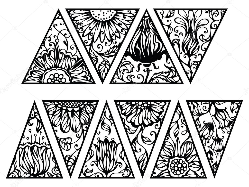 Hand drawn floral triangles.