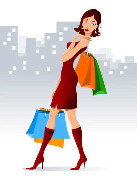 Mujer con bolsas de compras. — Vector de stock