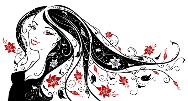 Woman with flowers in her hair. — Stock Vector