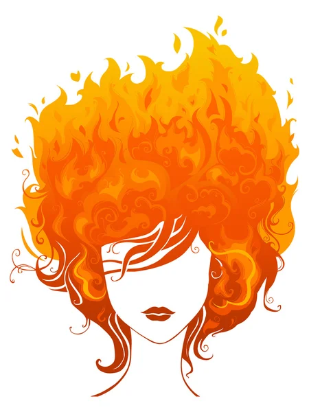 Abstracte vrouw met vuur in het haar. — Stockvector