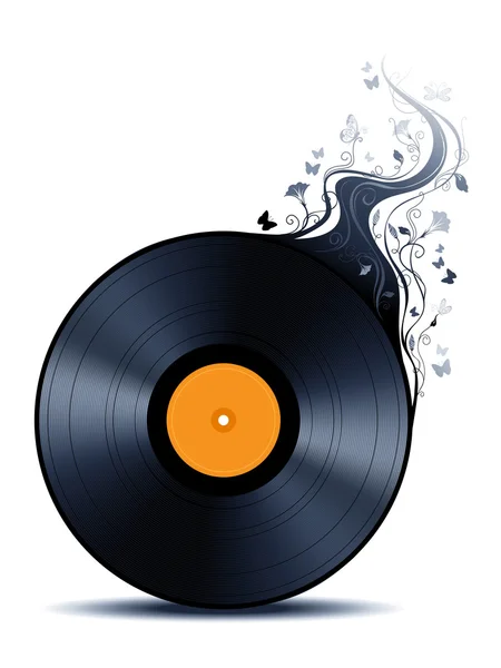 Vinyl record met abstracte bloemen. — Stockvector