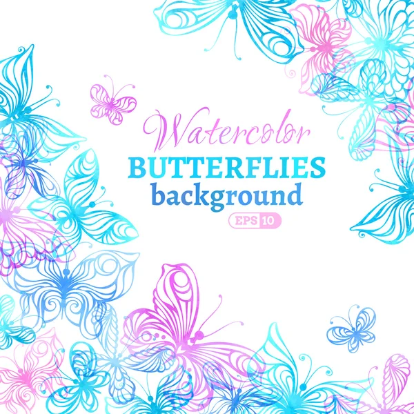 Watercolor colourful butterflies background. — Stock Vector