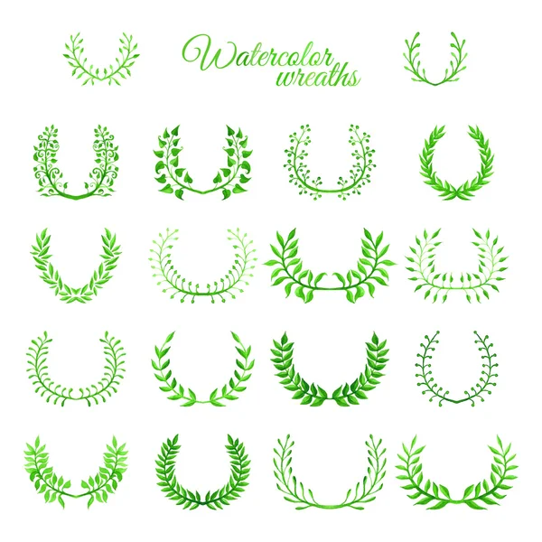 Set of vector green watercolour wreaths. — Stock Vector