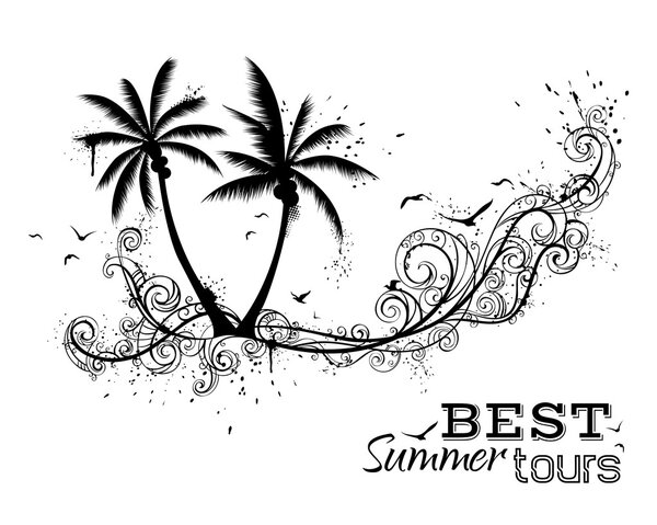 Black and white tropical illustration. 