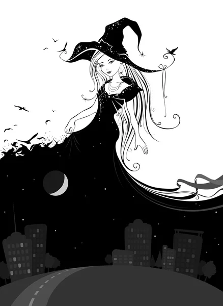 Colores blanco y negro Lady Night . — Vector de stock