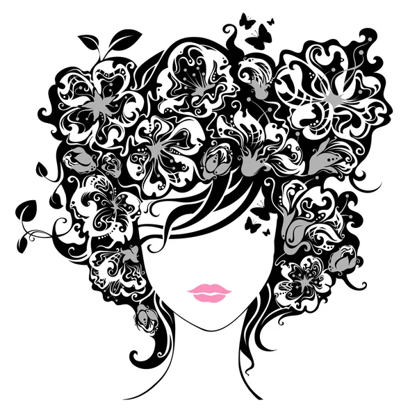 Mujer con flores en el pelo. — Vector de stock