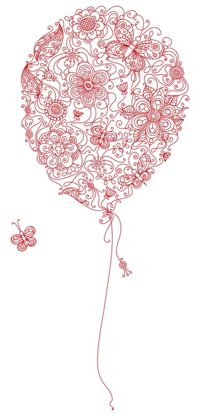 Červený balónek květinové. — Stockový vektor
