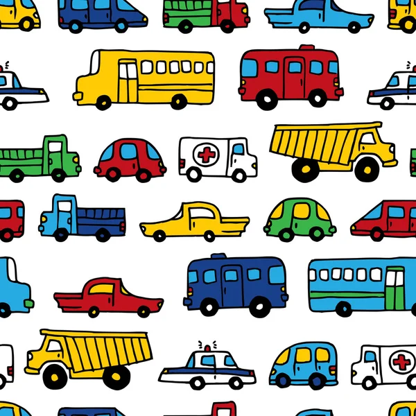 Padrão sem costura de carros doodles . — Vetor de Stock