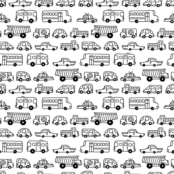 Naadloze patroon van doodles auto 's. — Stockvector