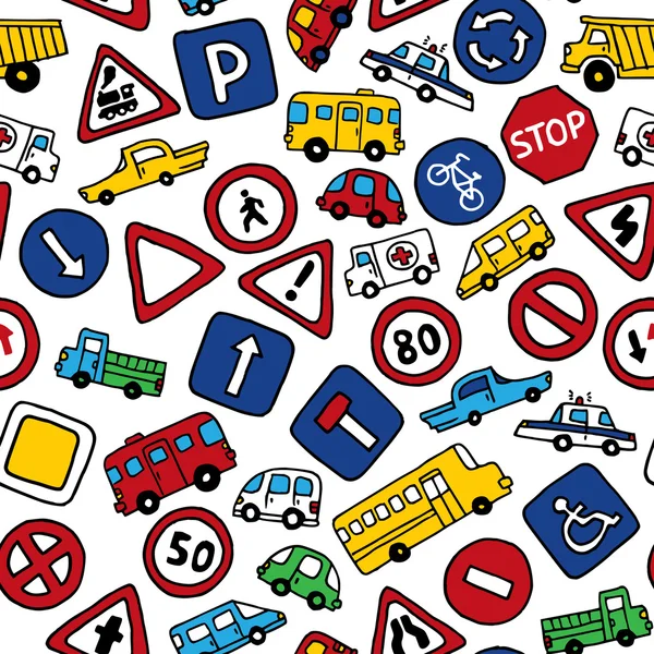 Doodles verkeerstekens en auto 's. — Stockvector