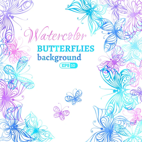 Watercolor colourful butterflies background. — Stock Vector
