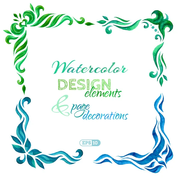 Conjunto de vetores de decoração de página aquarela . — Vetor de Stock