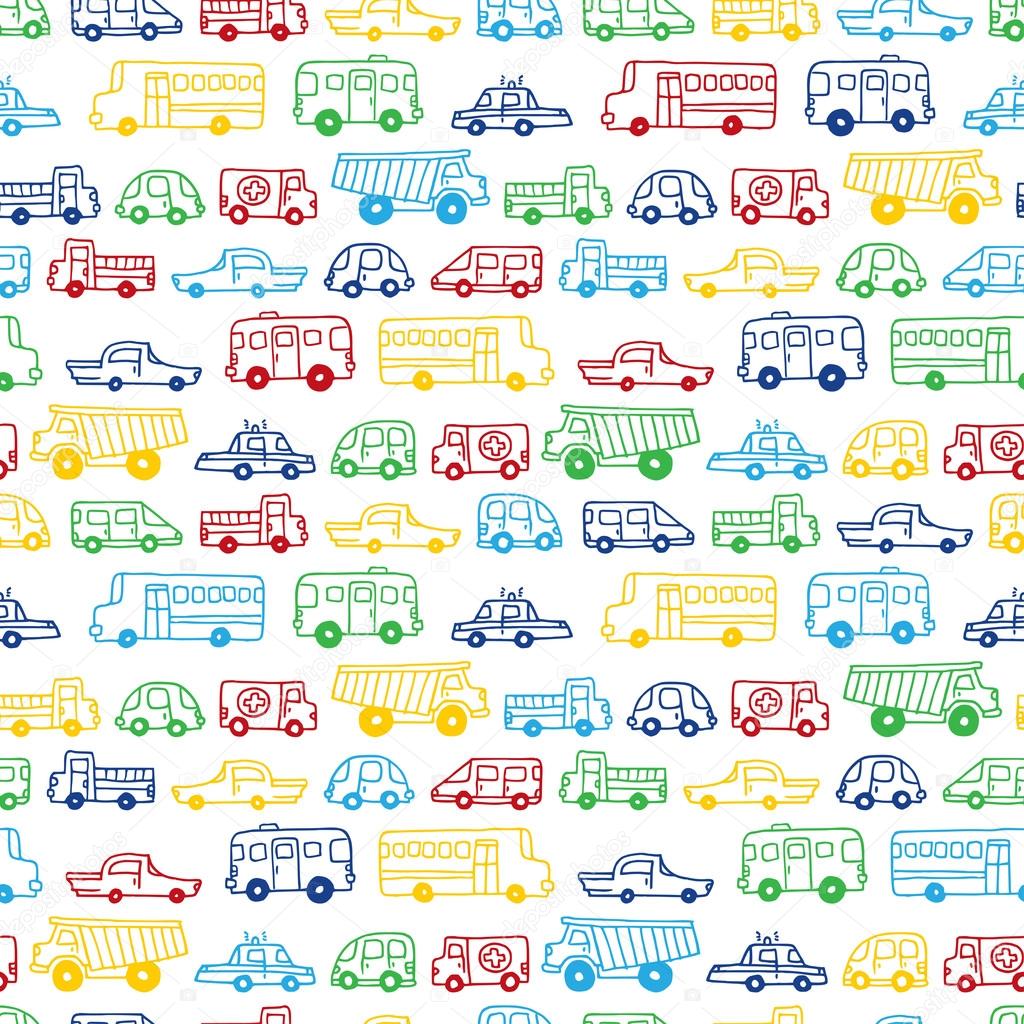 Seamless pattern of doodles cars. 