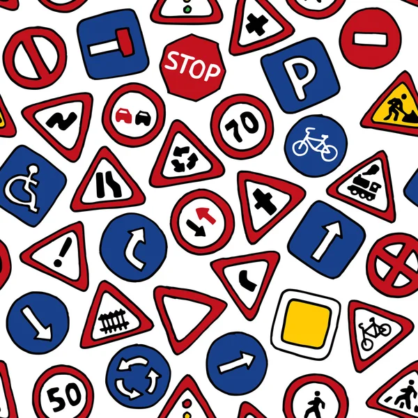 Seamless pattern of road signs. — Stock Vector