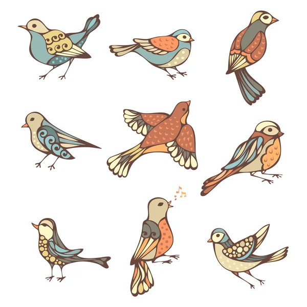 Векторний набір мальованих птахів . — стоковий вектор
