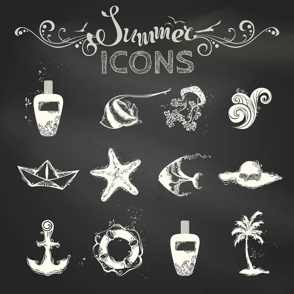 Set of chalk summer icons. — Διανυσματικό Αρχείο