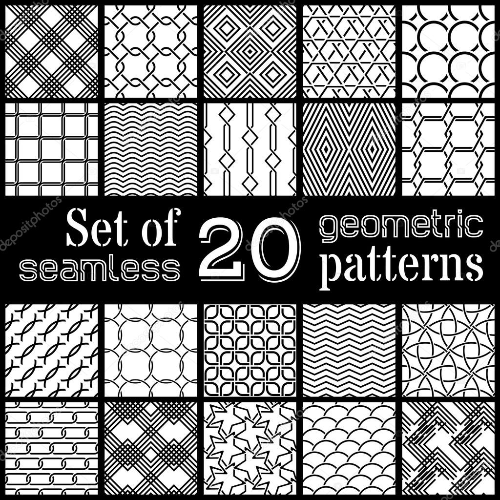 20 geometric seamless patterns set. 