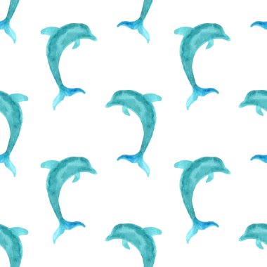 Seamless watercolour dolphins pattern.