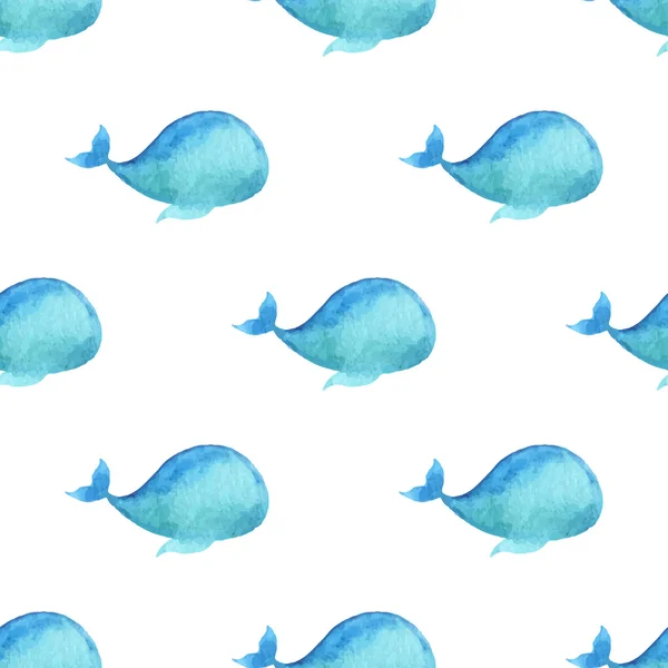 Seamless watercolour whale pattern. — Stock Vector