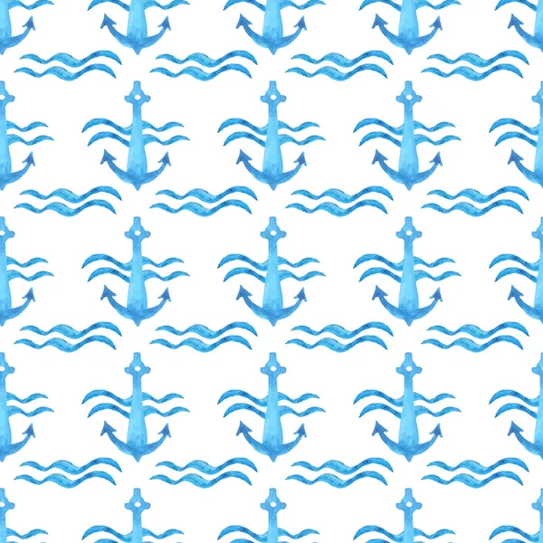 Seamless watercolour marine pattern. — Stockvector