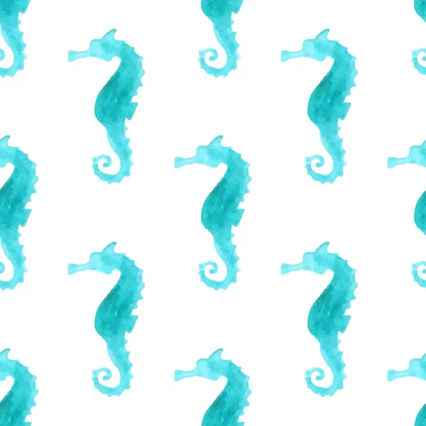 Seamless watercolour sea-horses pattern. — Stock Vector