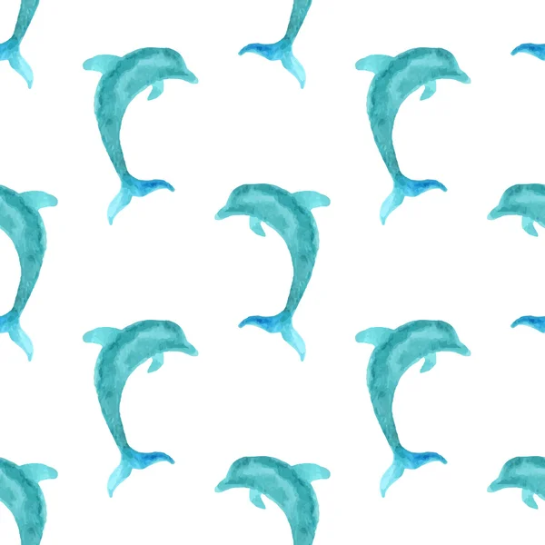 Seamless watercolour dolphins pattern. — Stock Vector