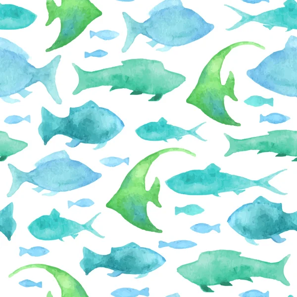 Seamless watercolor fish pattern. — Stock Vector