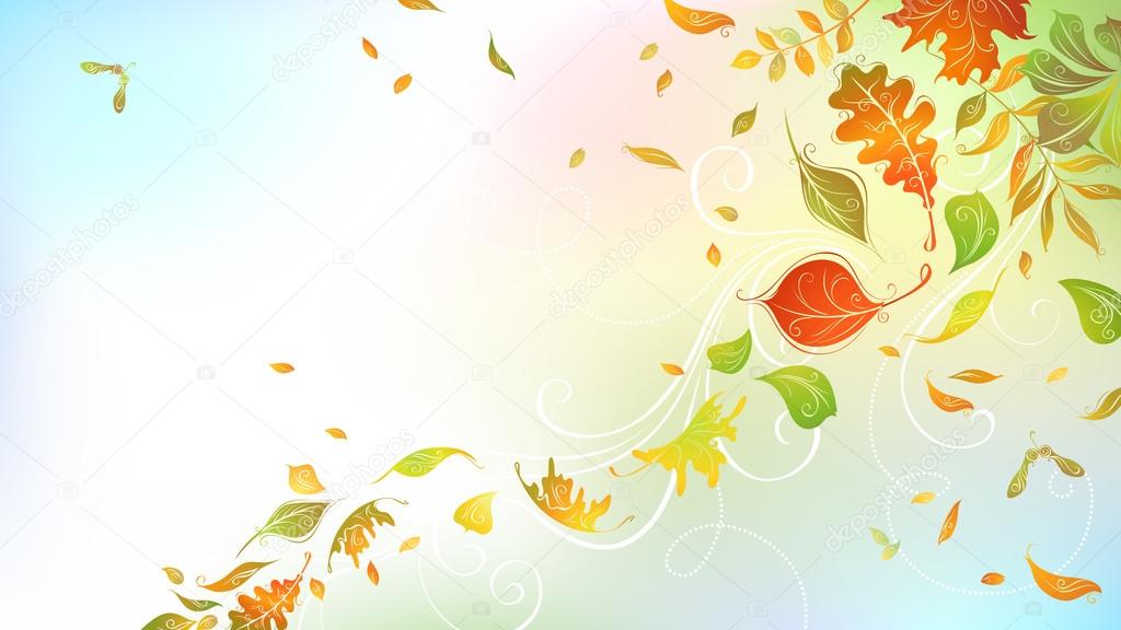 Falling autumn leaves on bright background. 